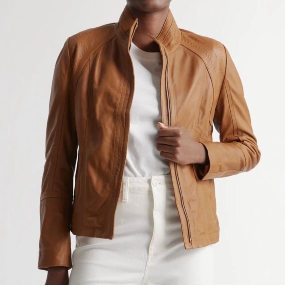 Quince Camel Leather Jacket - Picture 1 of 9